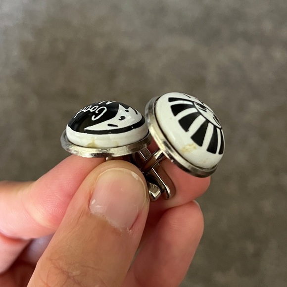 Vintage Duchamp London Cufflinks Good Morning Good Night Sun Mood Black White - Picture 4 of 4